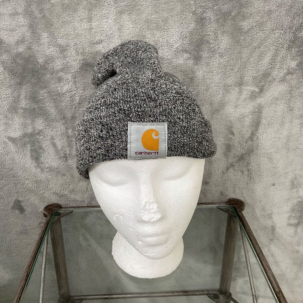 Carhartt Men Hat One Size Gray Knit Cuffed Beanie Logo Patch Acrylic Adult